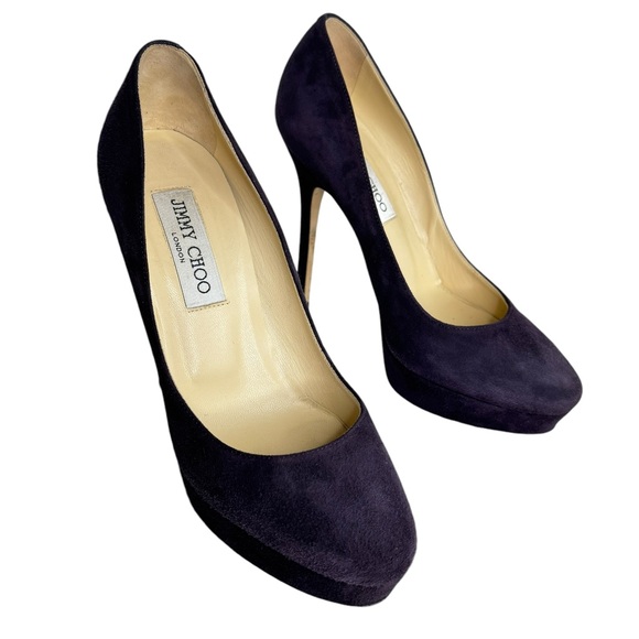 Jimmy Choo Cosmic Eggplant Dark Plum Suede Platform Pumps - Picture 10 of 10
